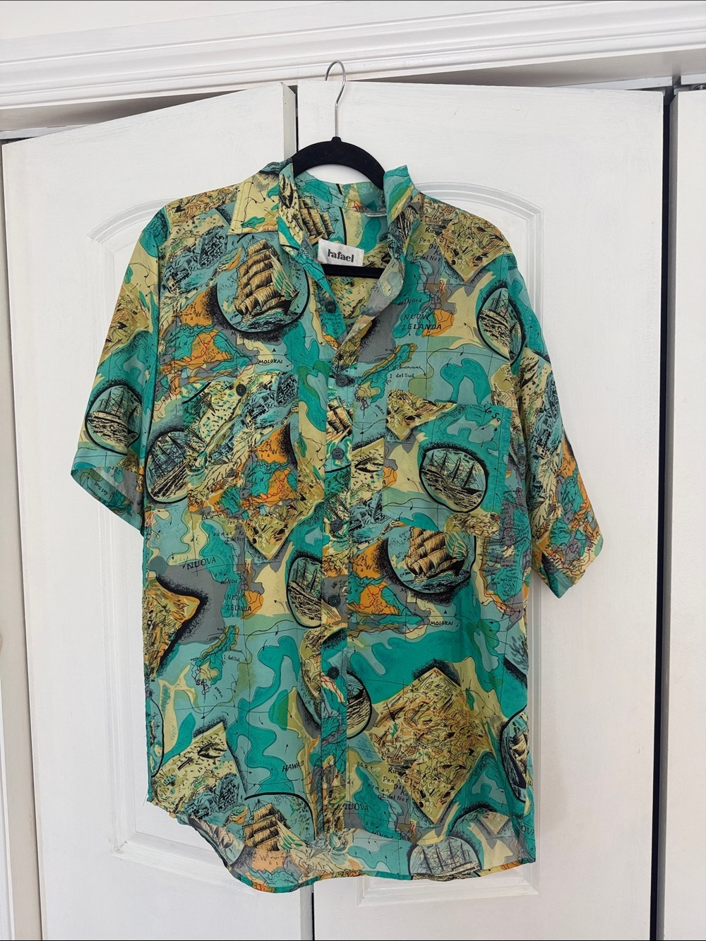 Rafael Teal & Tan Nautical Map Print Short-Sleeve Button-Down Shirt
